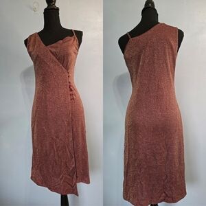 Vntg Toy Girl Metallic Wrap Dress Made in Italy Size M Burgundy